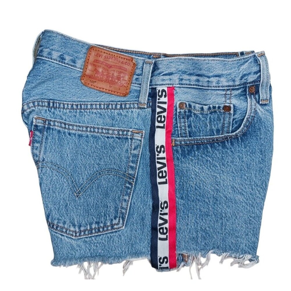 LEVIS 501 Premium Sport Tape Denim Jean Shorts Cutoffs Frayed Hem Big E Sz 26 - Picture 6 of 16